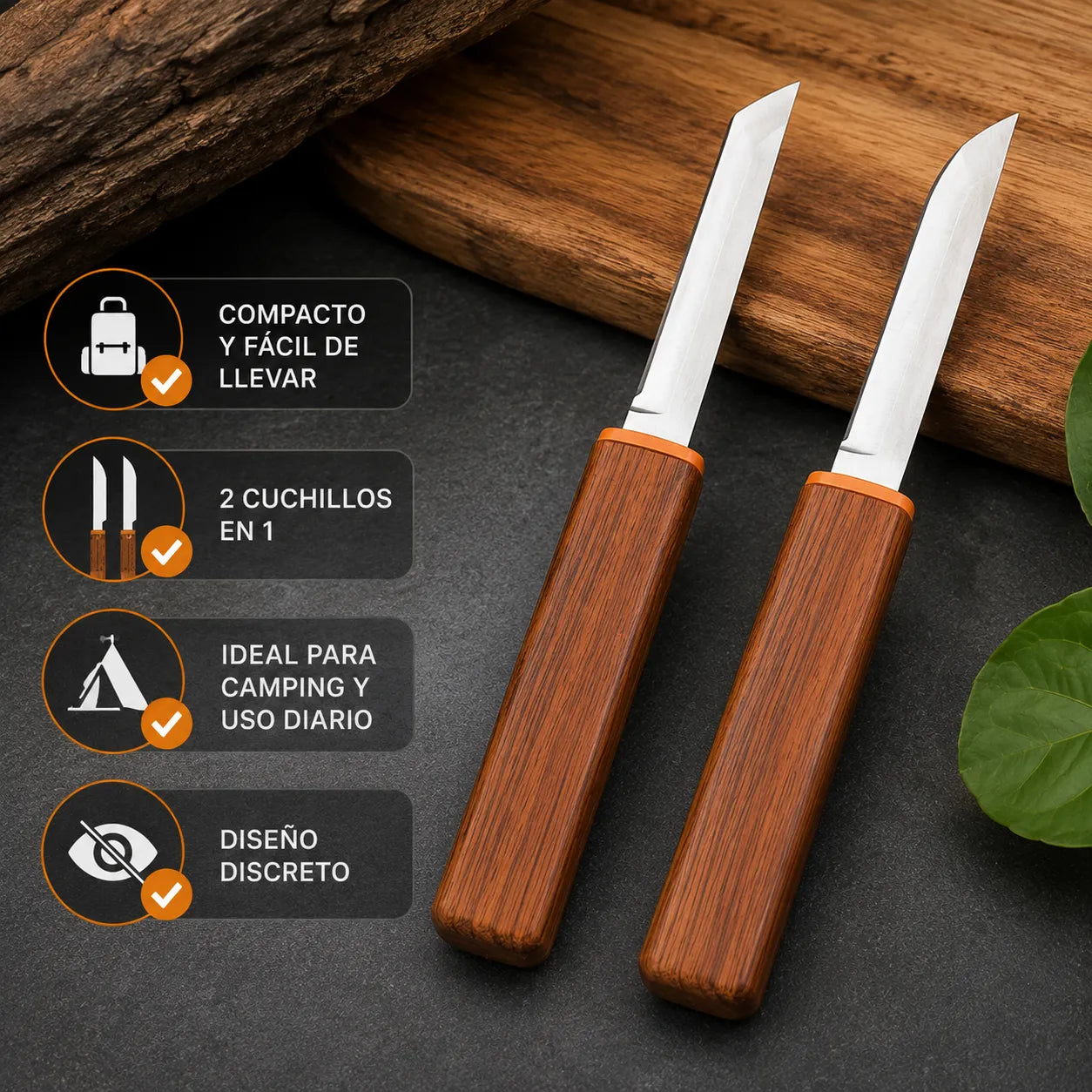 DualEdge™ Juego de Cuchillos Dobles 2 en 1 con Mango de Madera🗡️