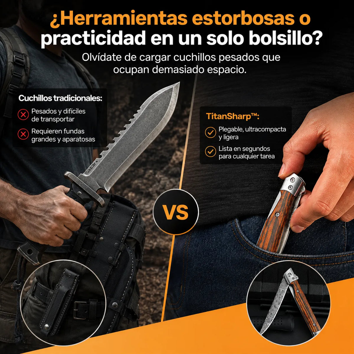 TitanSharpro™ Navaja plegable Mango de Madera UPSELL