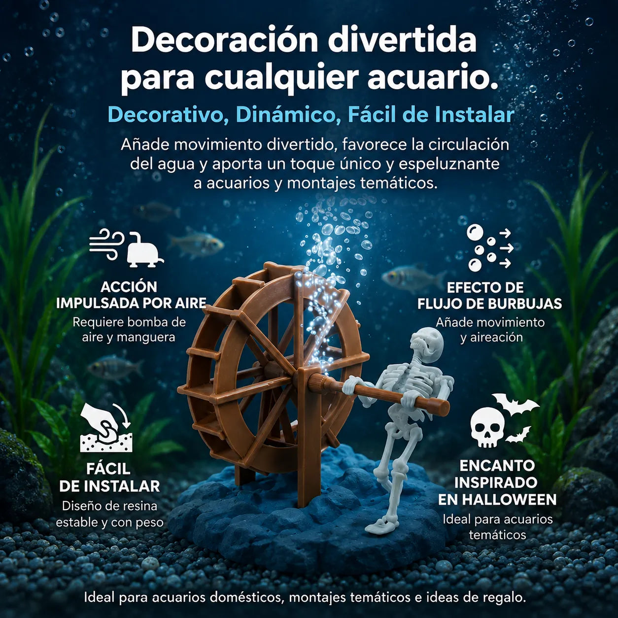 AquaSkeleton™ Esqueleto Dinámico para Acuario (INCLUYE Bomba de aire) 🩻🫧