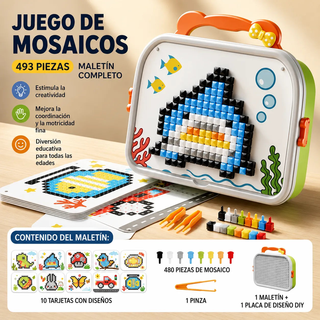 MosaicCraft™ Juego de Mosaico Montessori para Niños👨‍👩‍👧‍👦🧩