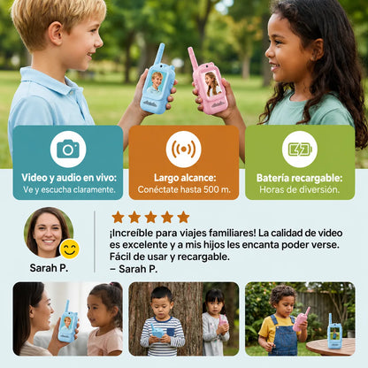KidCam Talkies™ Paquete de 2 Walkie-Talkies con Vídeo y Pantalla HD📱👨‍👩‍👧‍👦