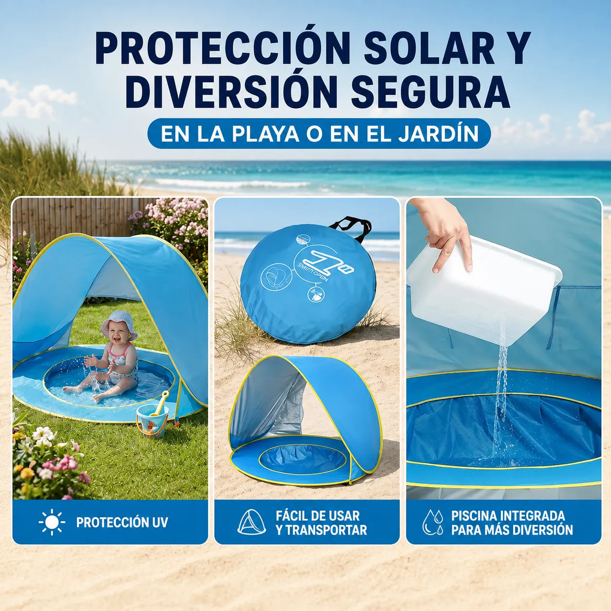 🏖️ SunShade Baby™ Carpa Infantil con Piscina