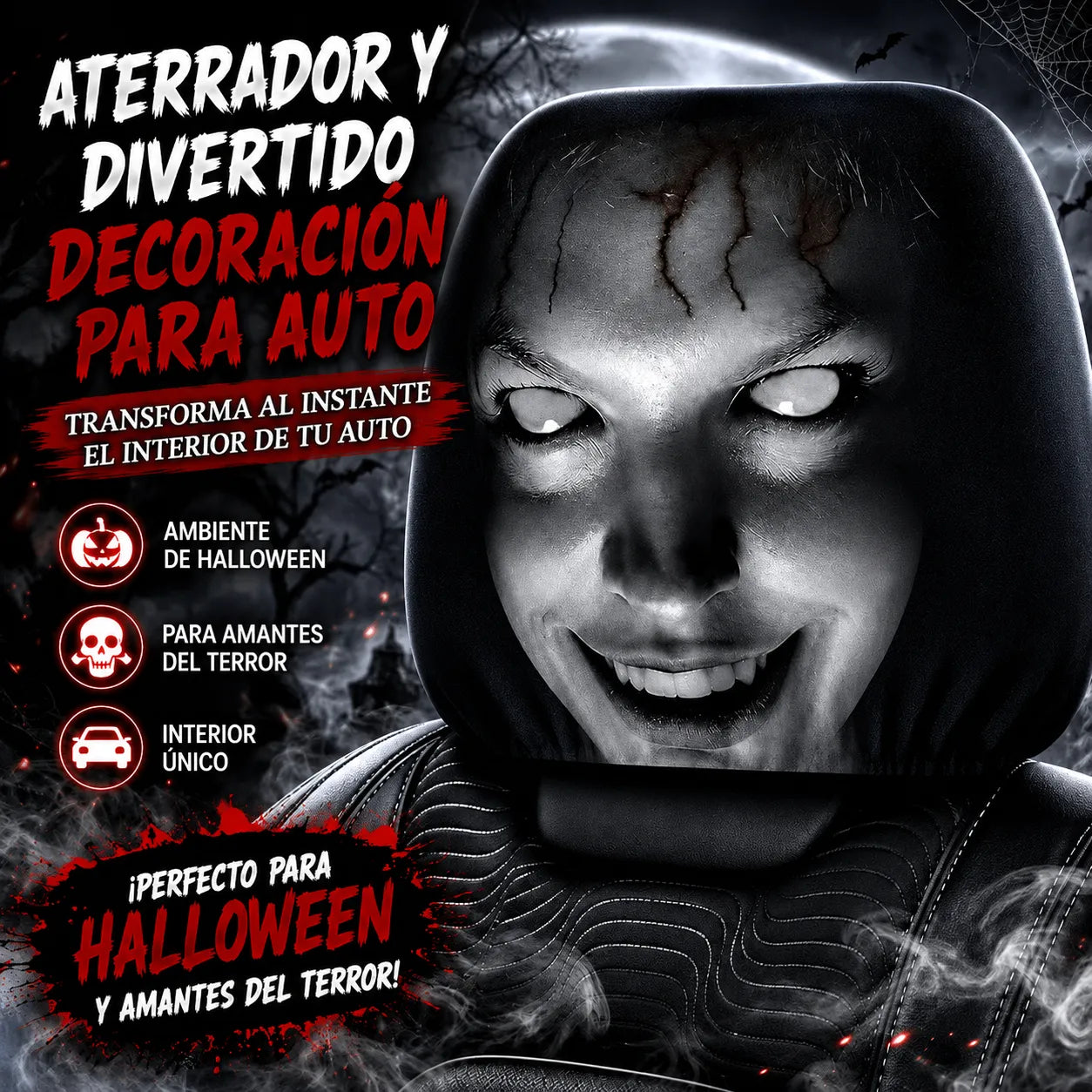 HorrorHead™ Fundas Aterradoras para Cabeceros de carro💀🚗