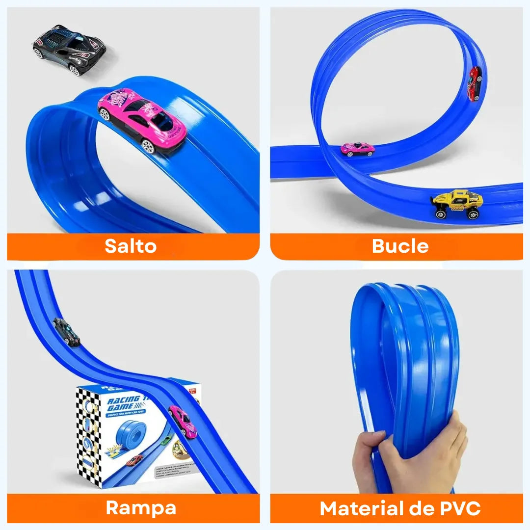 MagicTrack™ Pista de Carreras Flexible INCLUYE 4 MINI CARROS UPSELL