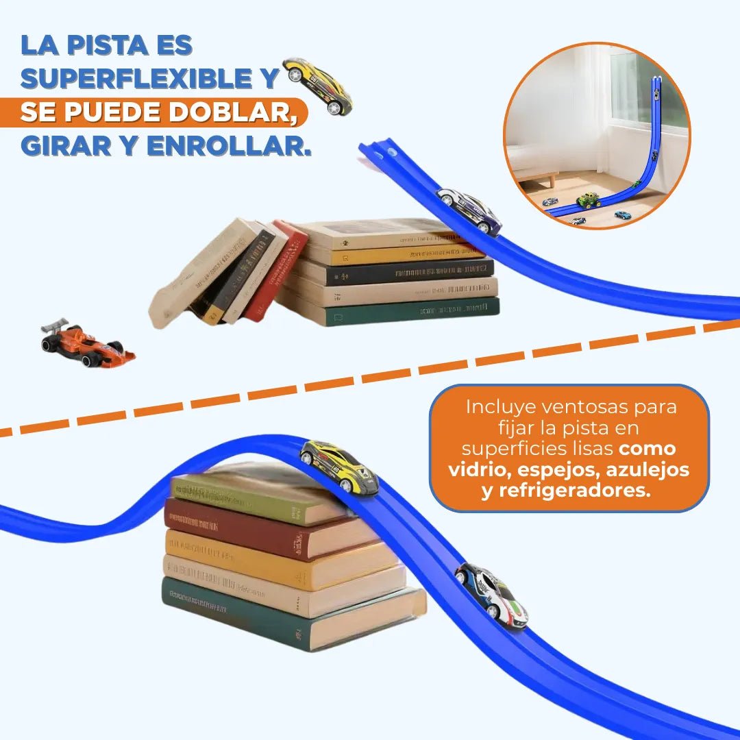 MagicTrack™ Pista de Carreras Flexible INCLUYE 4 MINI CARROS UPSELL