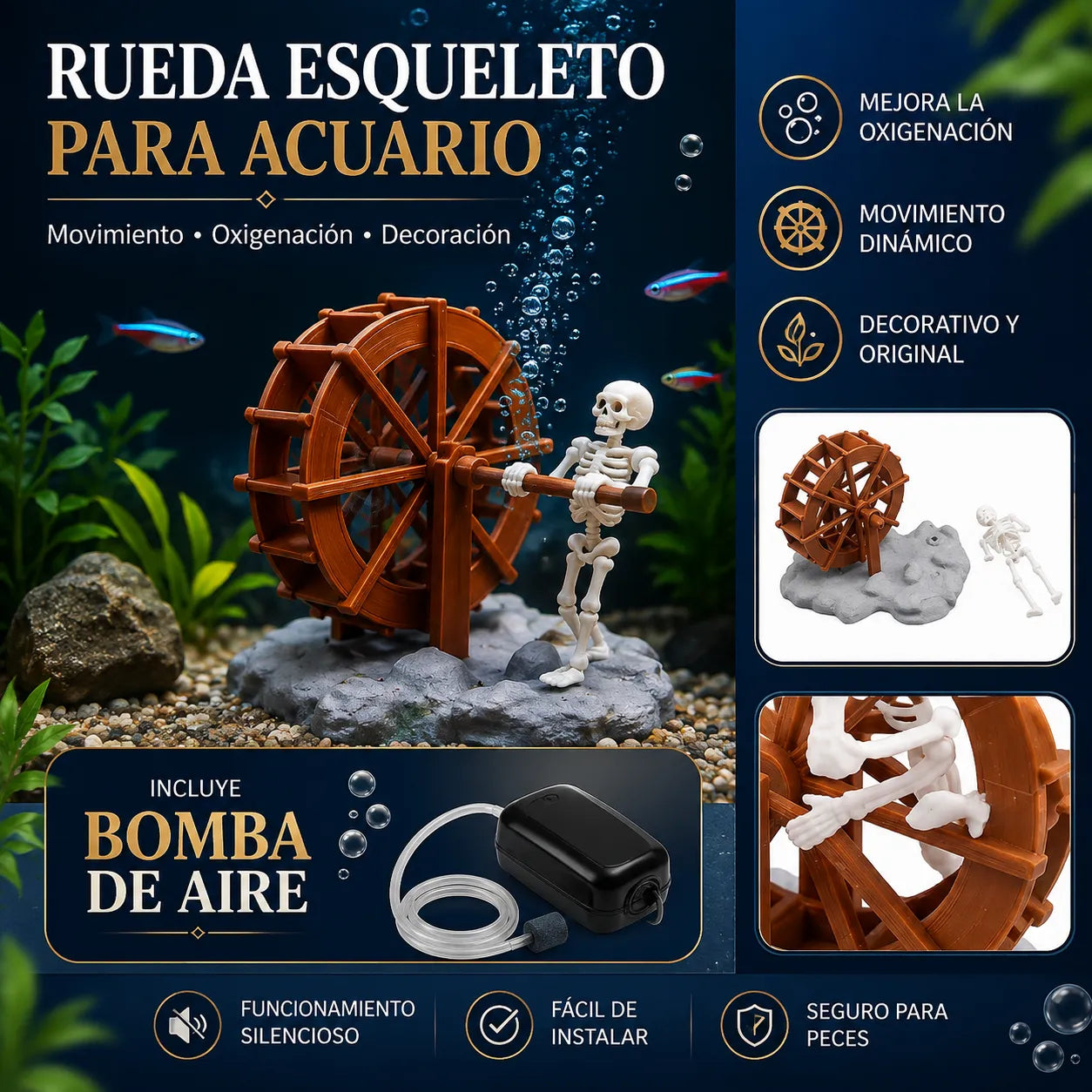 AquaSkeleton™ Esqueleto Dinámico para Acuario (INCLUYE Bomba de aire) 🩻🫧