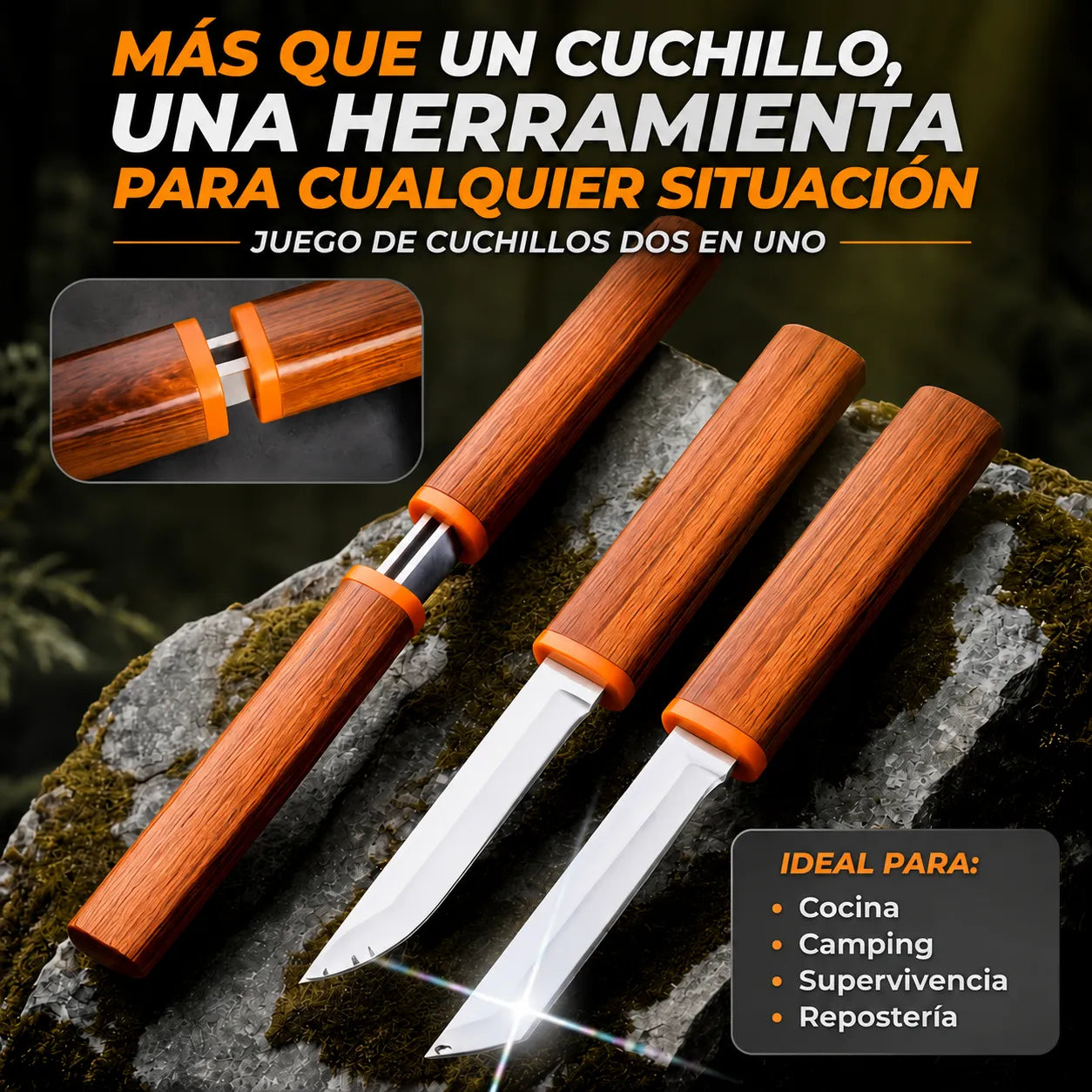 DualEdge™ Juego de Cuchillos Dobles 2 en 1 con Mango de Madera🗡️