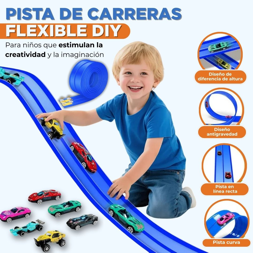 MagicTrack™ Pista de Carreras Flexible INCLUYE 4 MINI CARROS UPSELL
