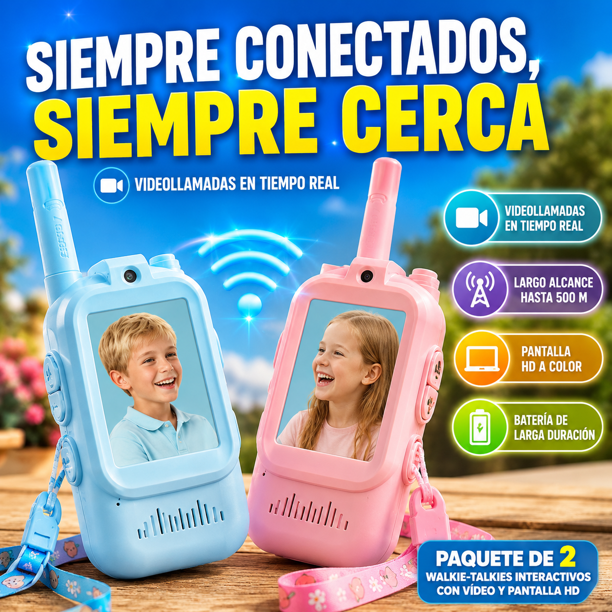 KidCam Talkies™ Paquete de 2 Walkie-Talkies con Vídeo y Pantalla HD📱👨‍👩‍👧‍👦